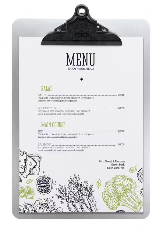 jedálne lístky A4 Doskový so sponou